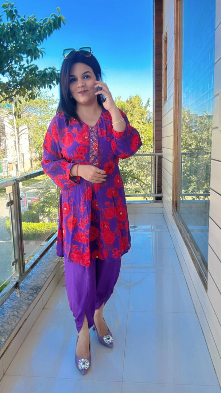 DEEP MAROON AND PURPLE FLORAL SUIT