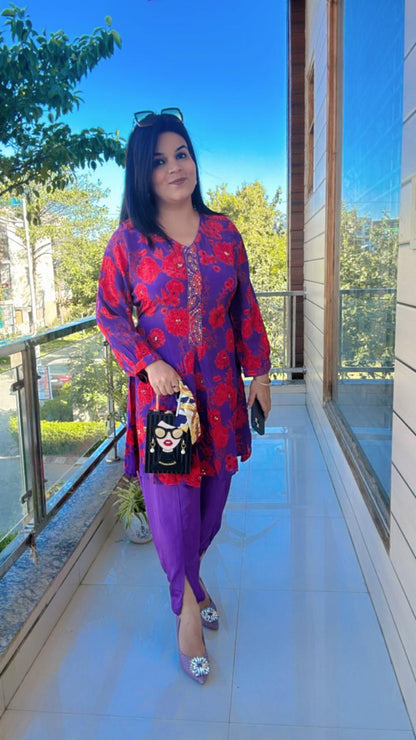 DEEP MAROON AND PURPLE FLORAL SUIT