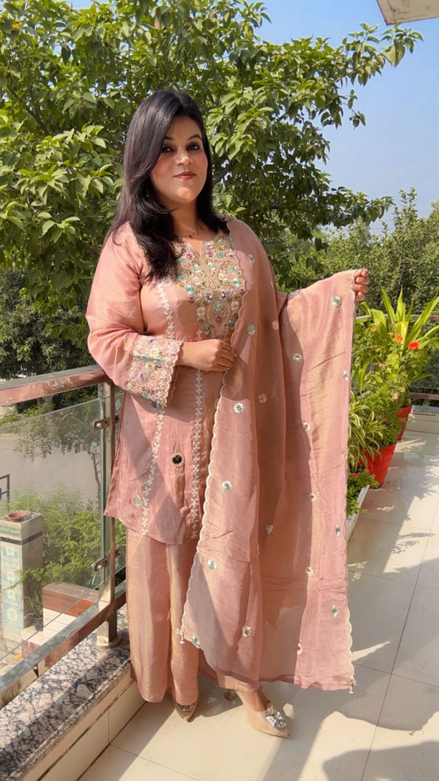 Dusty Pink Suit With Palazzo – Preet Collections