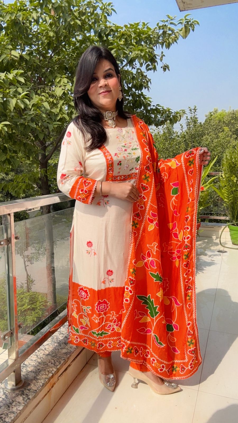 Multi-colored floral embroidery or block printing