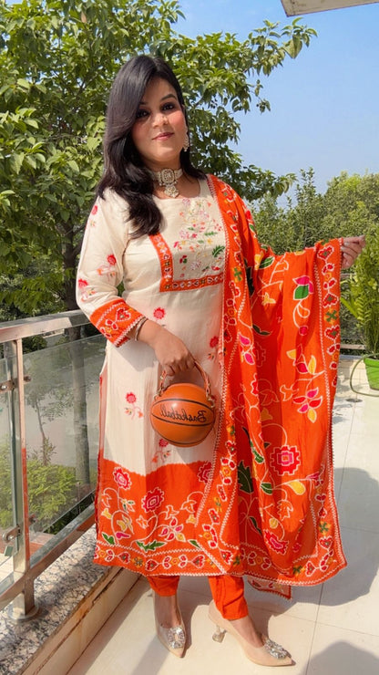 Multi-colored floral embroidery or block printing