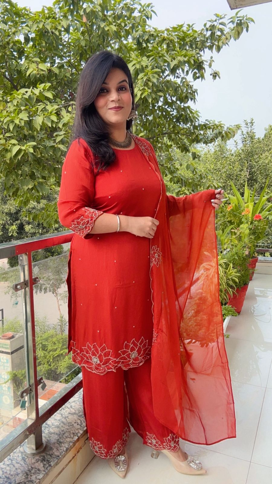 Elegant ORANGE Straight-Cut Salwar Suit