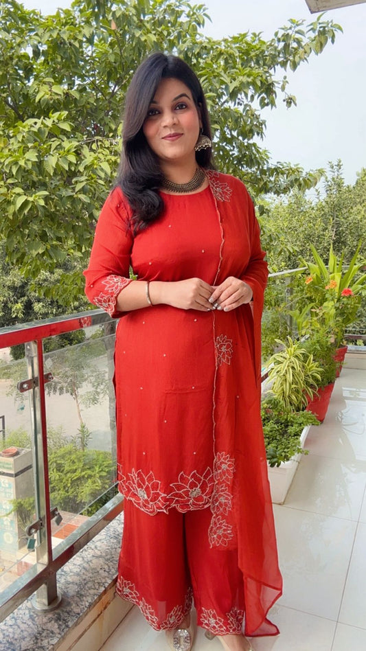 Elegant ORANGE Straight-Cut Salwar Suit