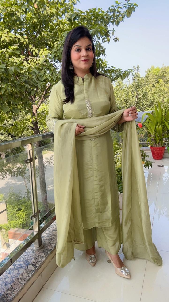 Sage Green Kurta Set with Dupatta