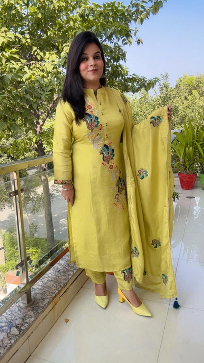 Vibrant Lime Green Embroidered Kurta Set