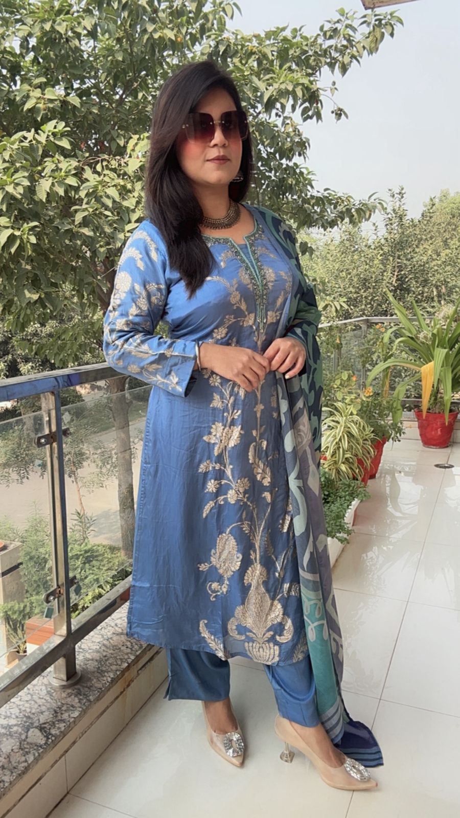 TISSUE SHIMMER SILK BLUISH SUIT