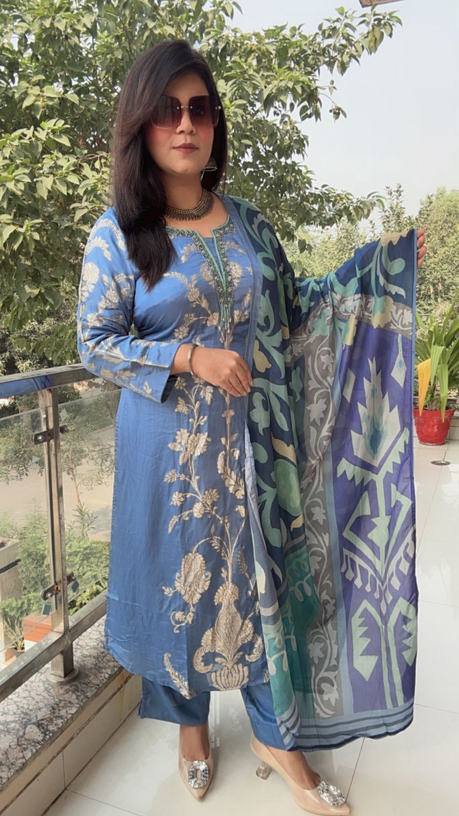 TISSUE SHIMMER SILK BLUISH SUIT