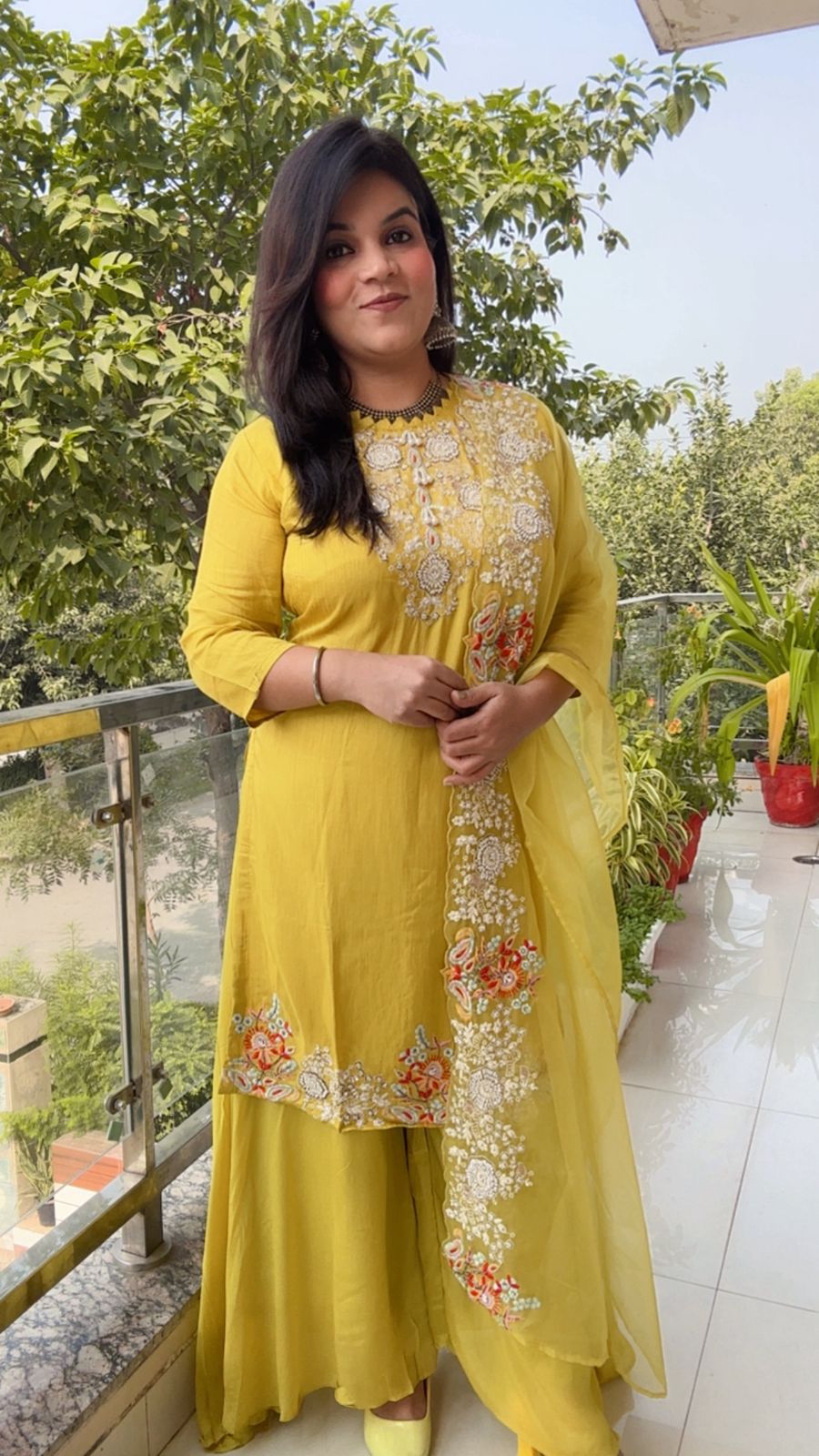 Lemon Yellow & White Embroidered Kurta Set