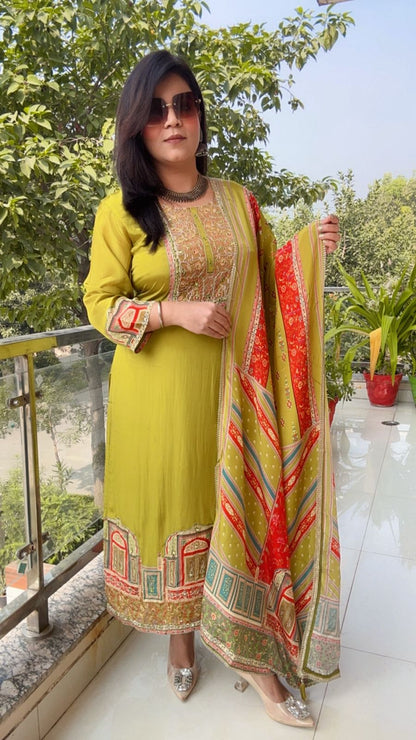 neonish lime green 3-piece suit