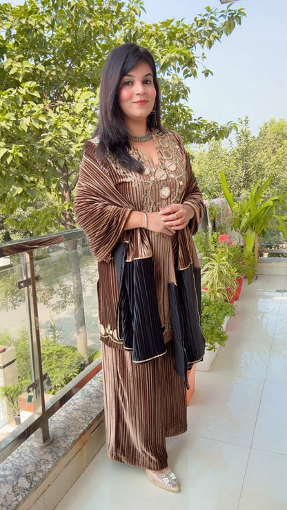 Two-Tone Velvet Mirror Work Ensemble