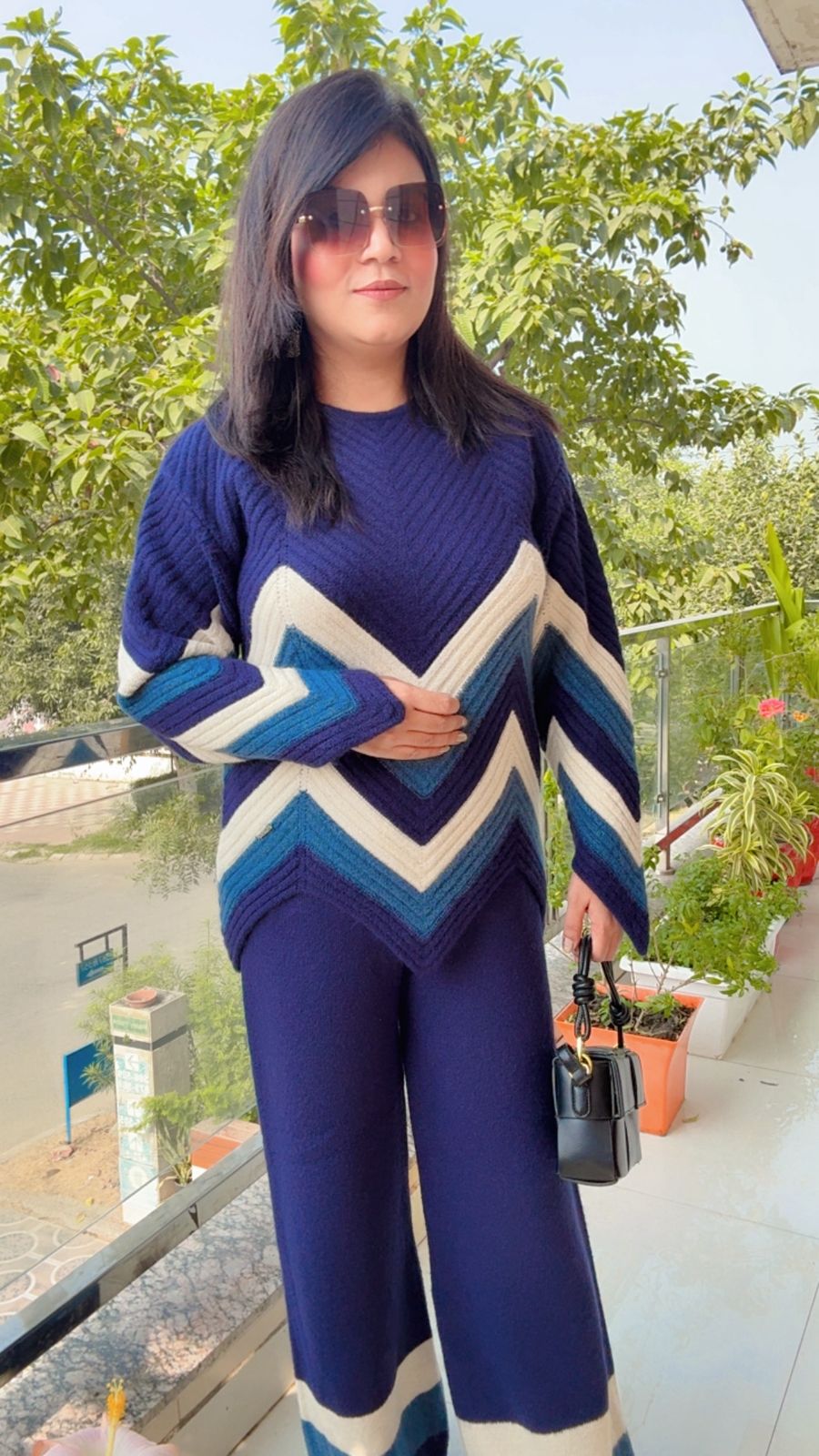 Chevron Knit Co-ord Set in Blue Tones