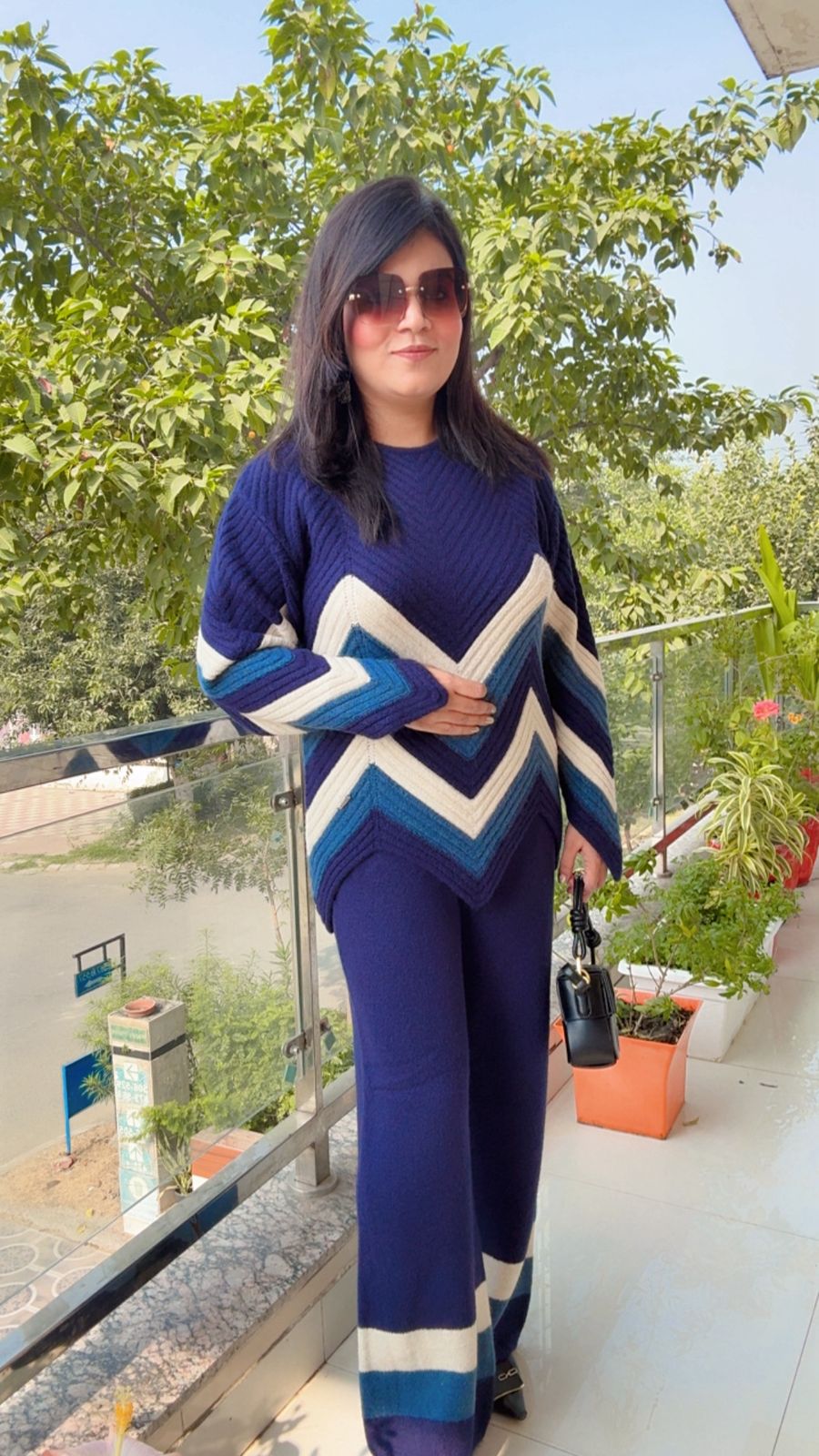 Chevron Knit Co-ord Set in Blue Tones