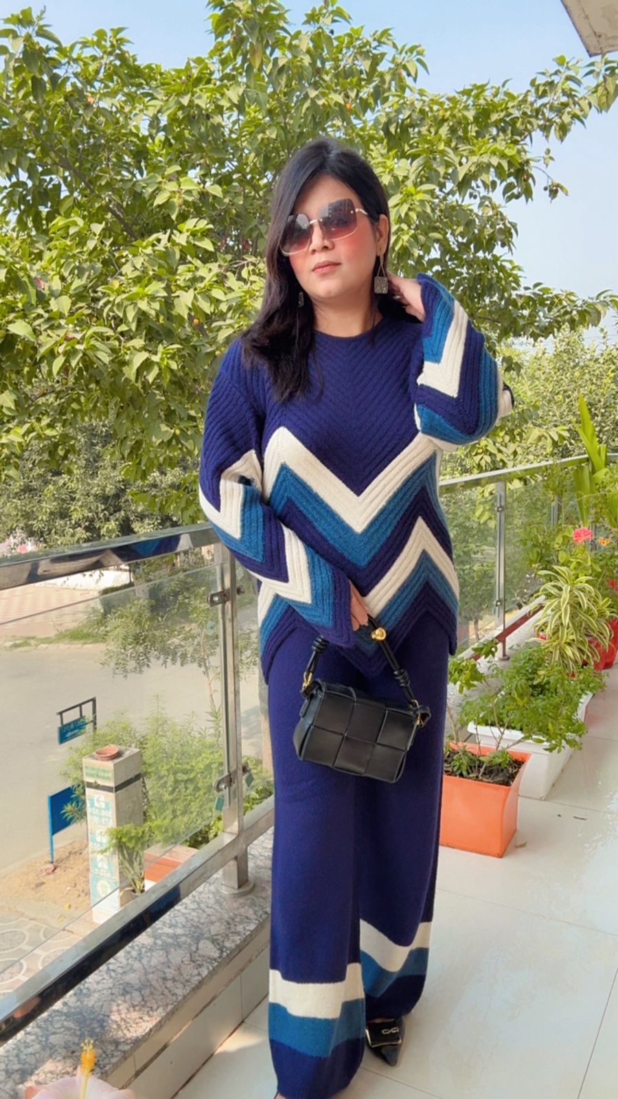 Chevron Knit Co-ord Set in Blue Tones