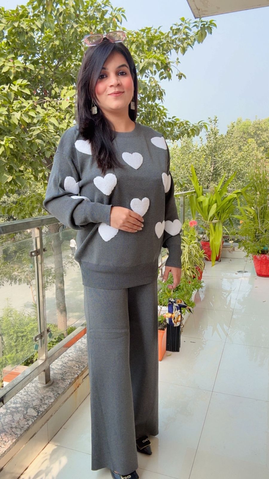 Charcoal Grey and White HEART PATTERN CORD-SETS