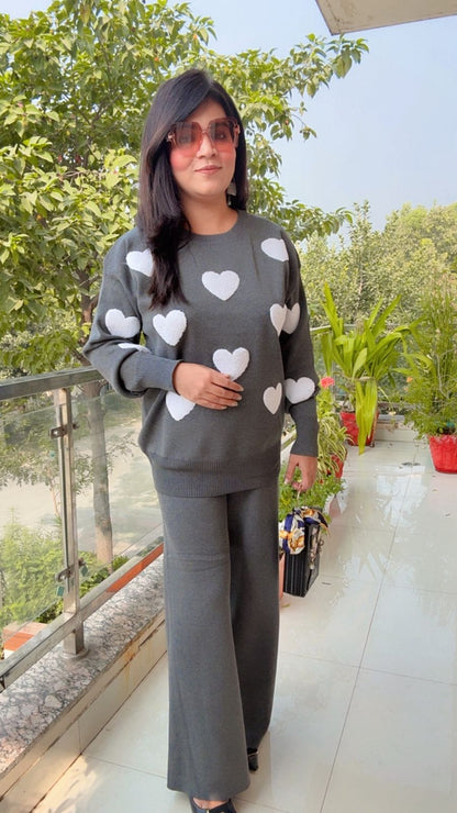 Charcoal Grey and White HEART PATTERN CORD-SETS