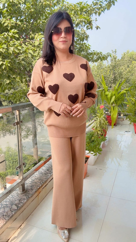 Camel/Beige and Dark Brown HEART SHAPE PATTERN CORD-SETS