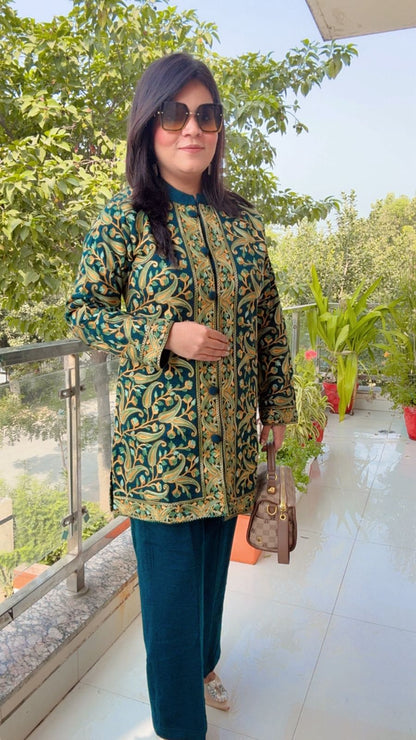 Regal Green Embroidered Jacket Suit