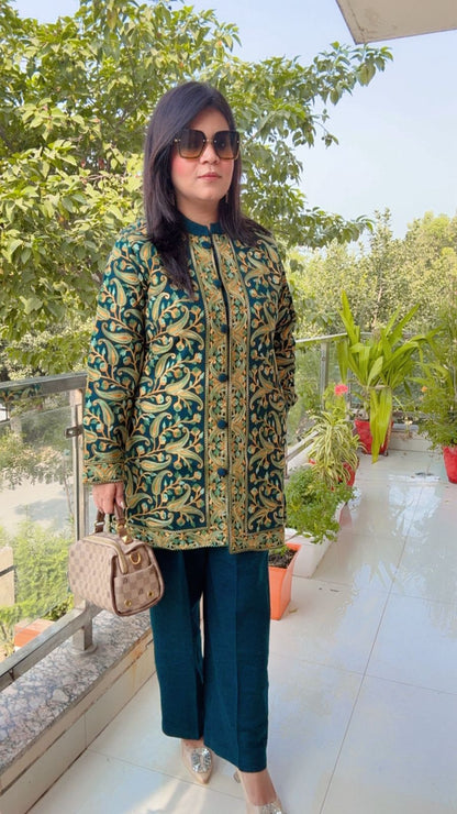 Regal Green Embroidered Jacket Suit