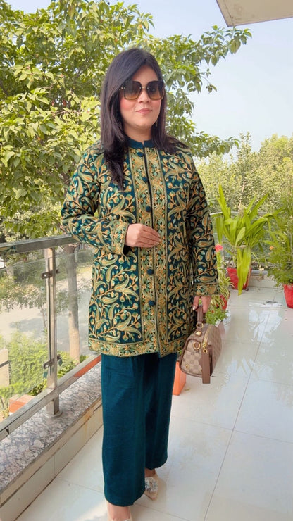 Regal Green Embroidered Jacket Suit