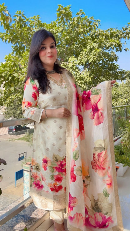 Ivory Suit with Watercolor Florals