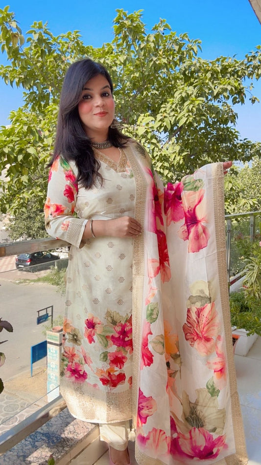 Ivory Suit with Watercolor Florals