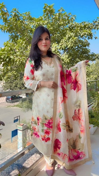 Ivory Suit with Watercolor Florals