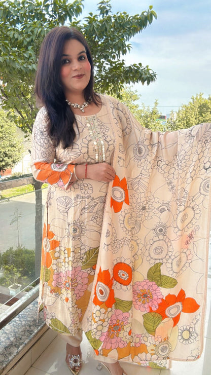 Cream suit Floral suit