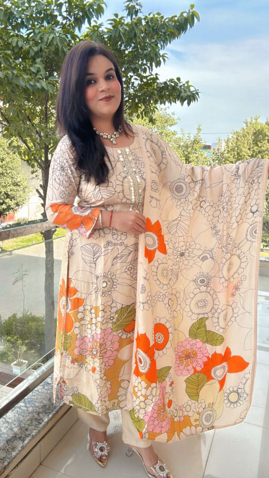 Cream suit Floral suit