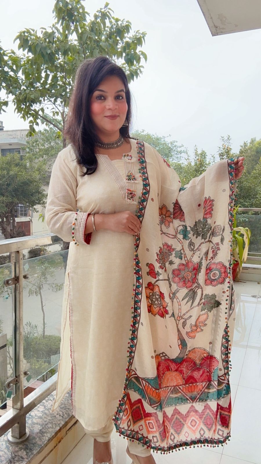 WHITE SUIT WITH FLORAL DUPATTA