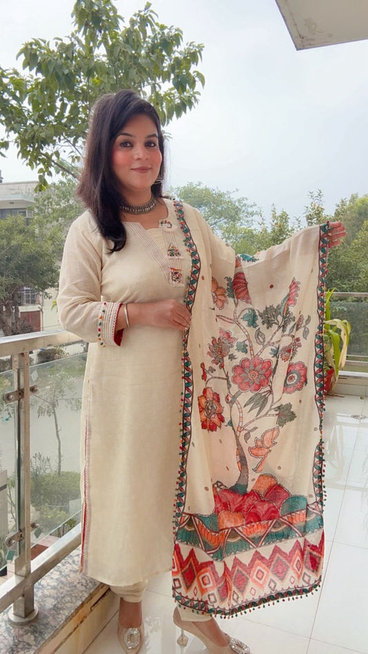 WHITE SUIT WITH FLORAL DUPATTA