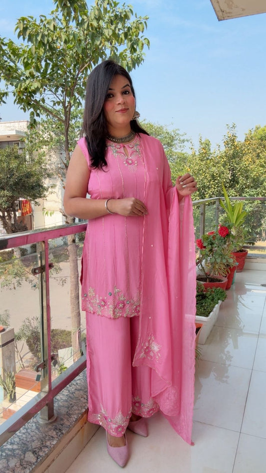 Baby pink crepe sharara