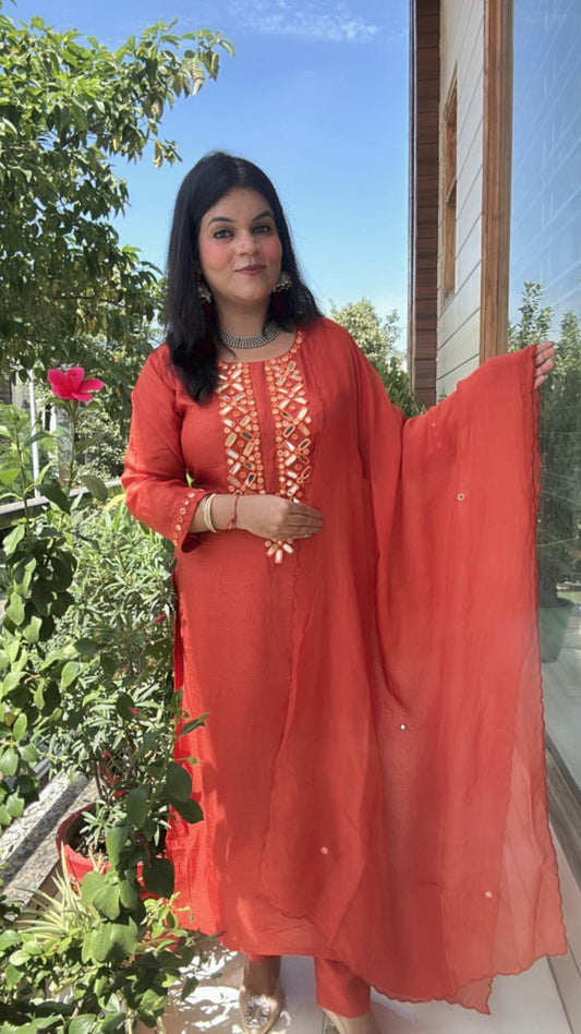 orange handwork suit