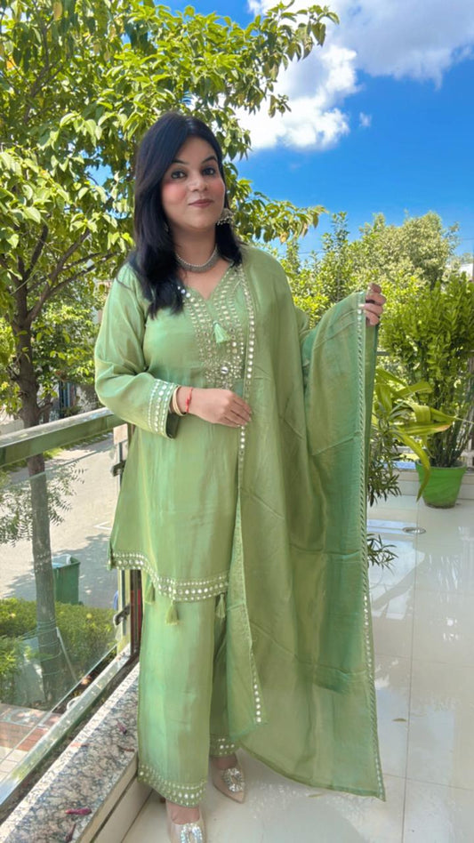 PASTEL GREEN MIRROR WORK ETHNIC SUIT