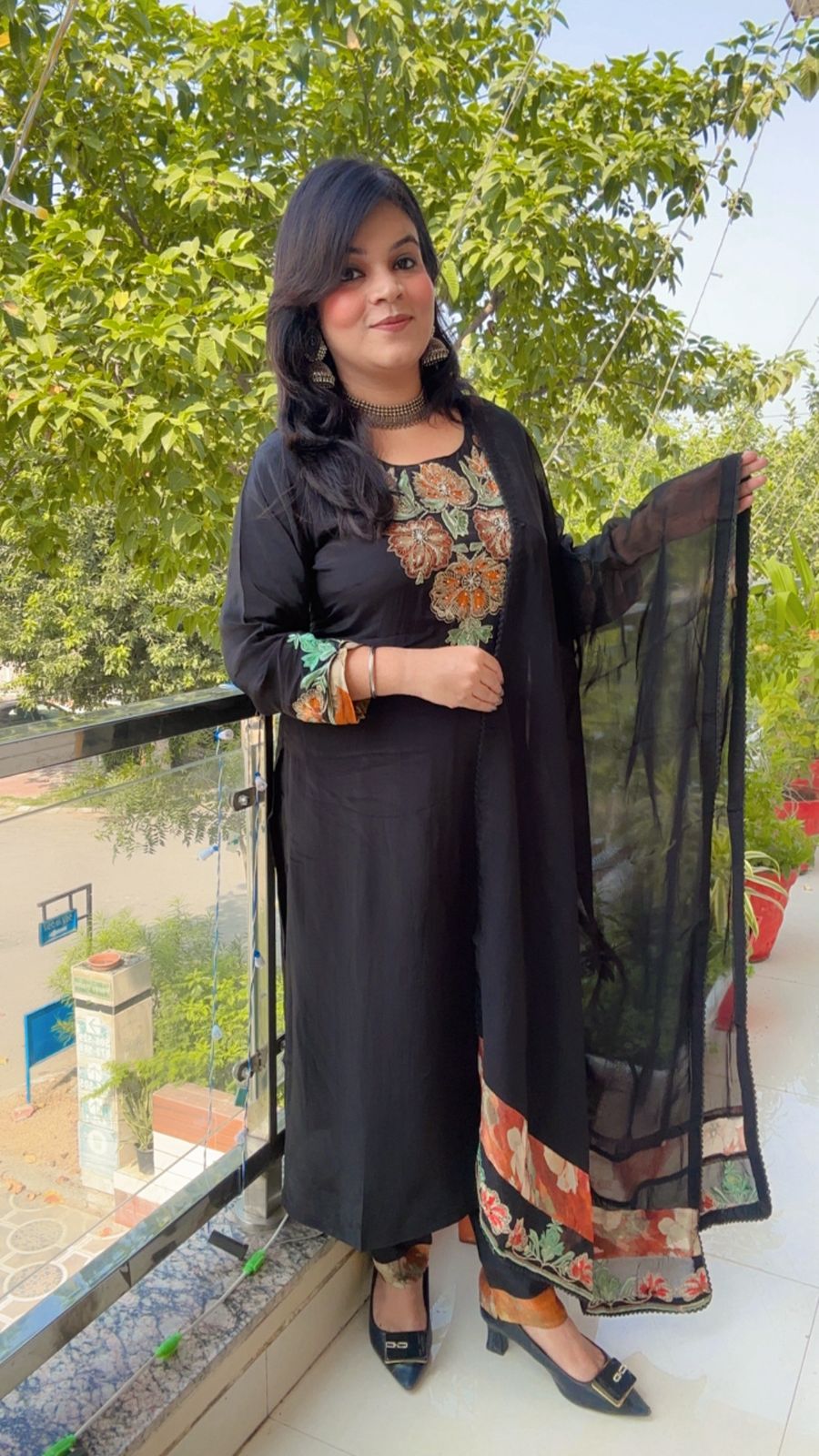 black embordierd suit