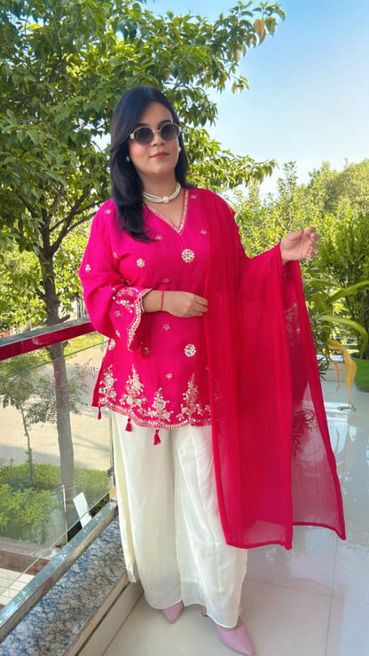 pink suit or white combination