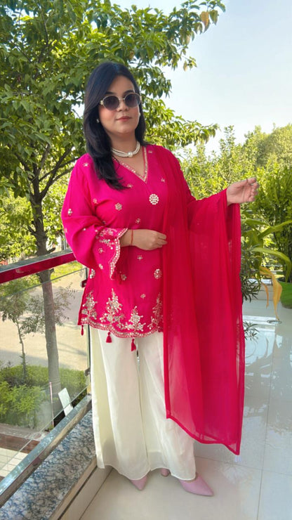 pink suit or white combination