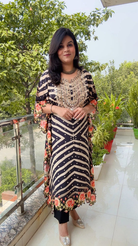 Monochrome Chevron Kaftan with Floral Print