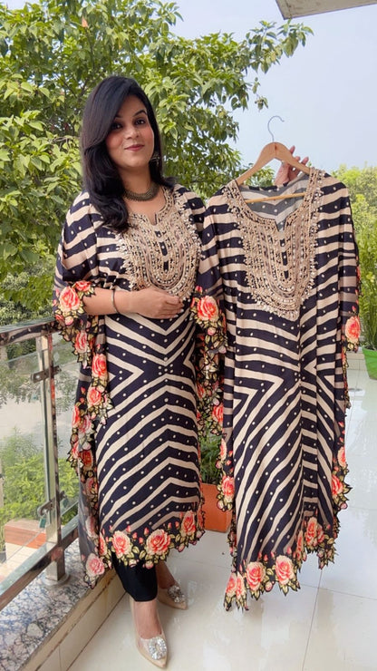 Monochrome Chevron Kaftan with Floral Print