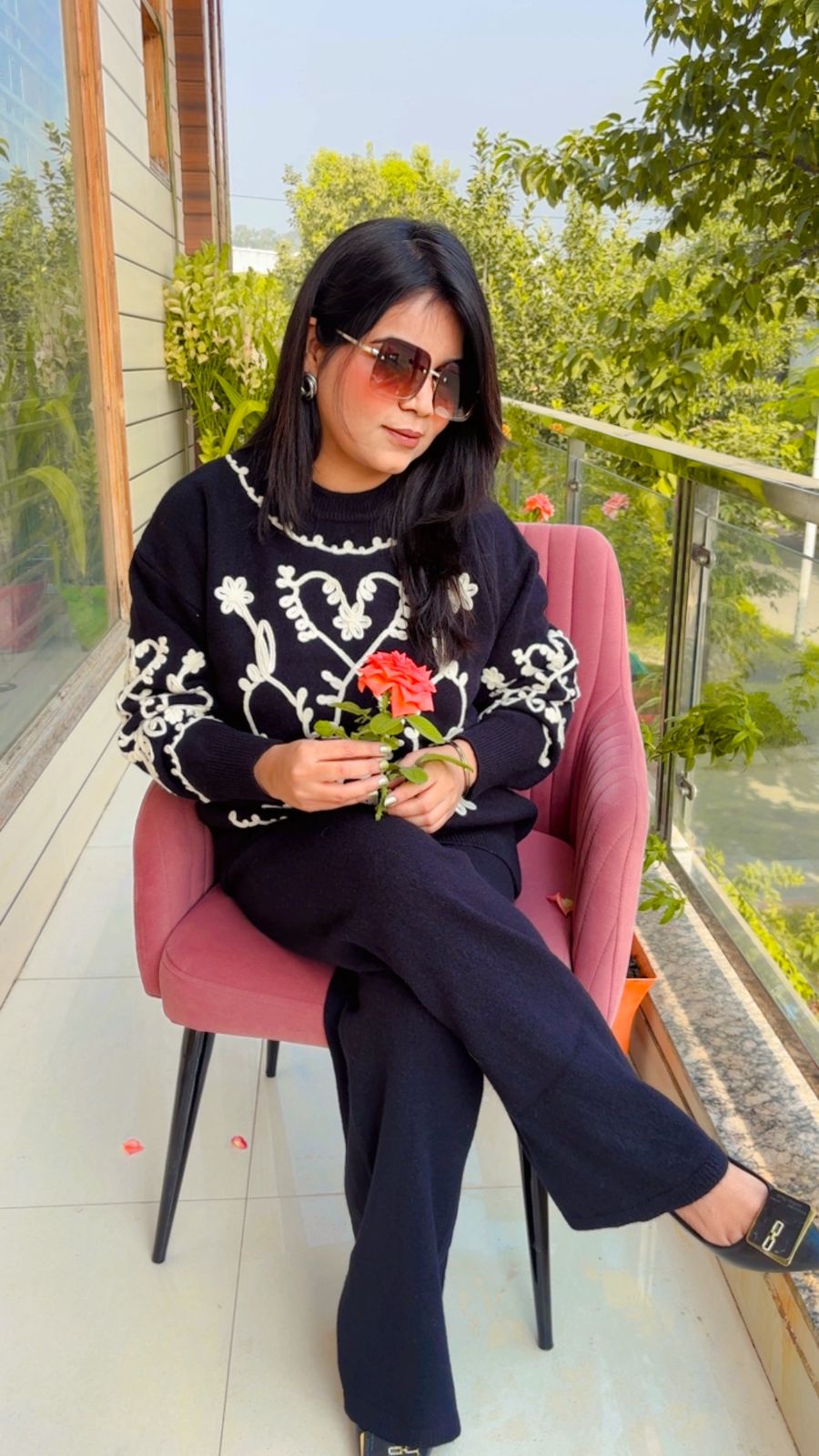 Knitted Co-ord Set (A matching top and bottom made from knitted fabric).