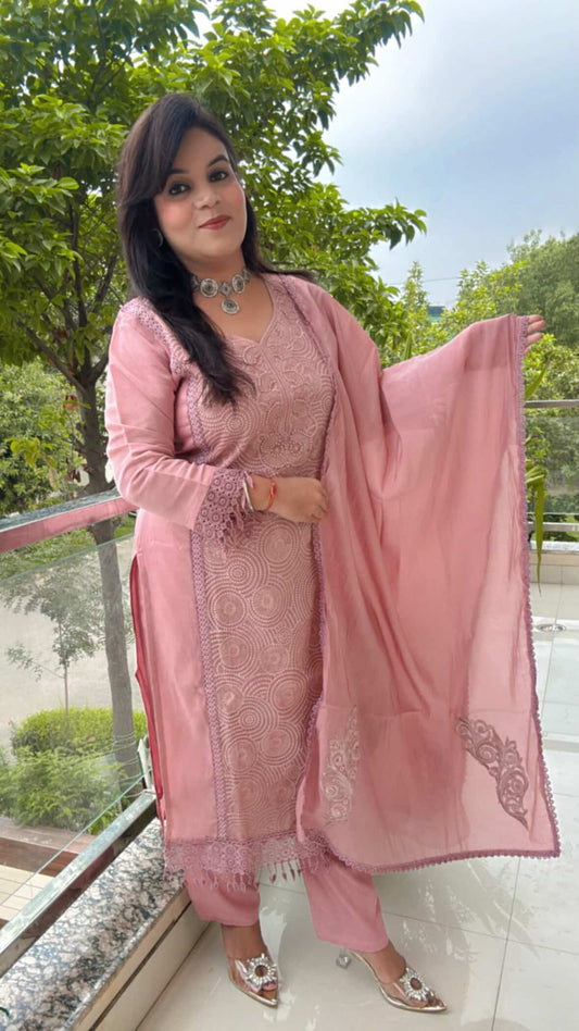 Pink Embroidered Suit