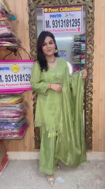PASTEL GREEN MIRROR WORK ETHNIC SUIT