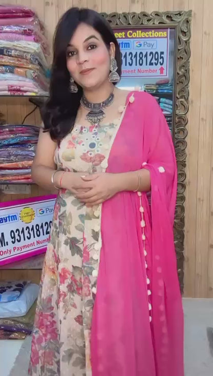 cream and pink anarkali suit