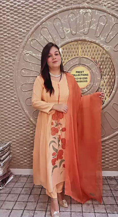Peach Floral printed Suit