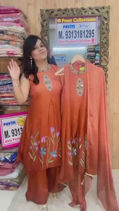 rust kurti and palazzo pant