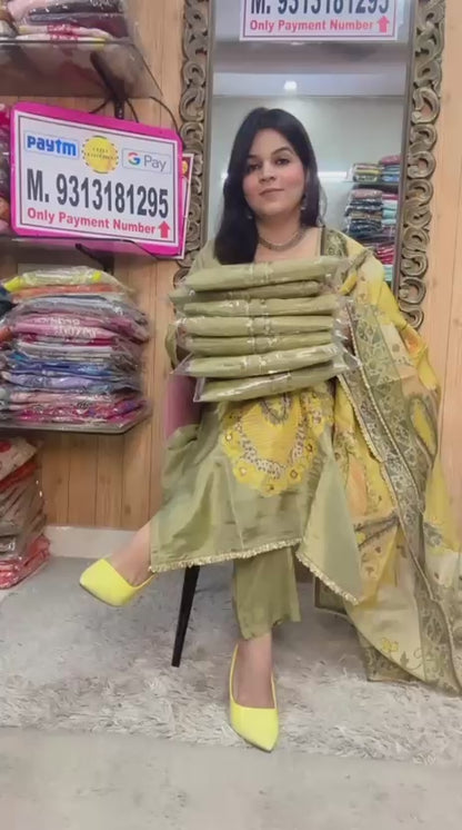 Sage Green Ensemble with Printed Dupatta