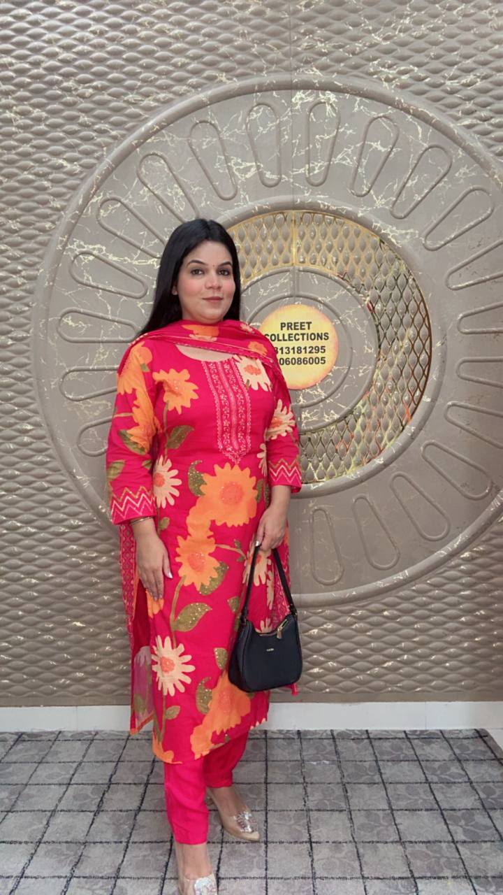 Bright Red Floral Kurta Set