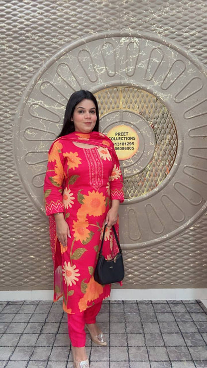 Bright Red Floral Kurta Set