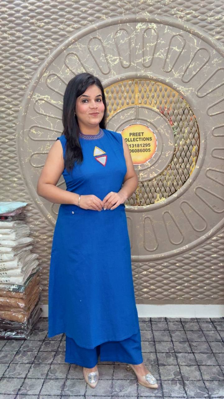 Dark Blue Khadi Cotton Cord-set