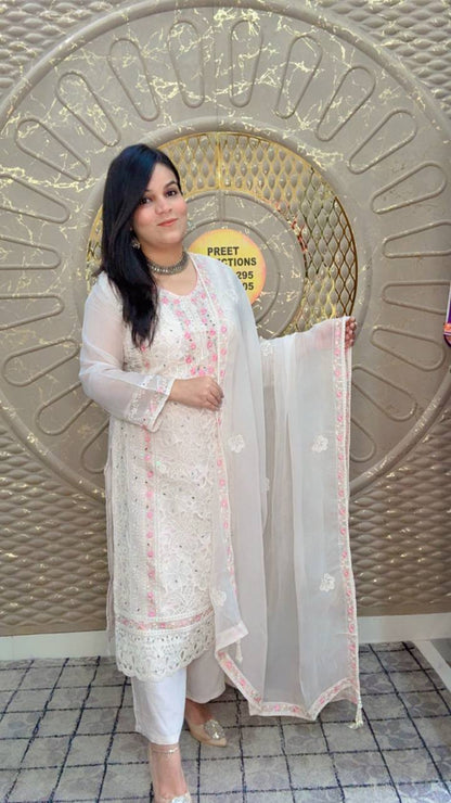 Pakistani Georgette With Pink Embroidery work Suit