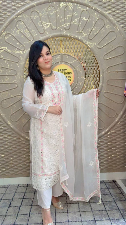 Pakistani Georgette With Pink Embroidery work Suit
